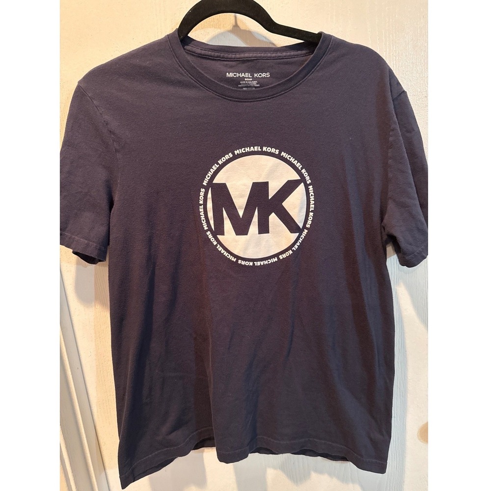 Michael Kors Womens  Navy Blue MK Circle Logo Graphic T-Shirt‎ Small Cotton Tee